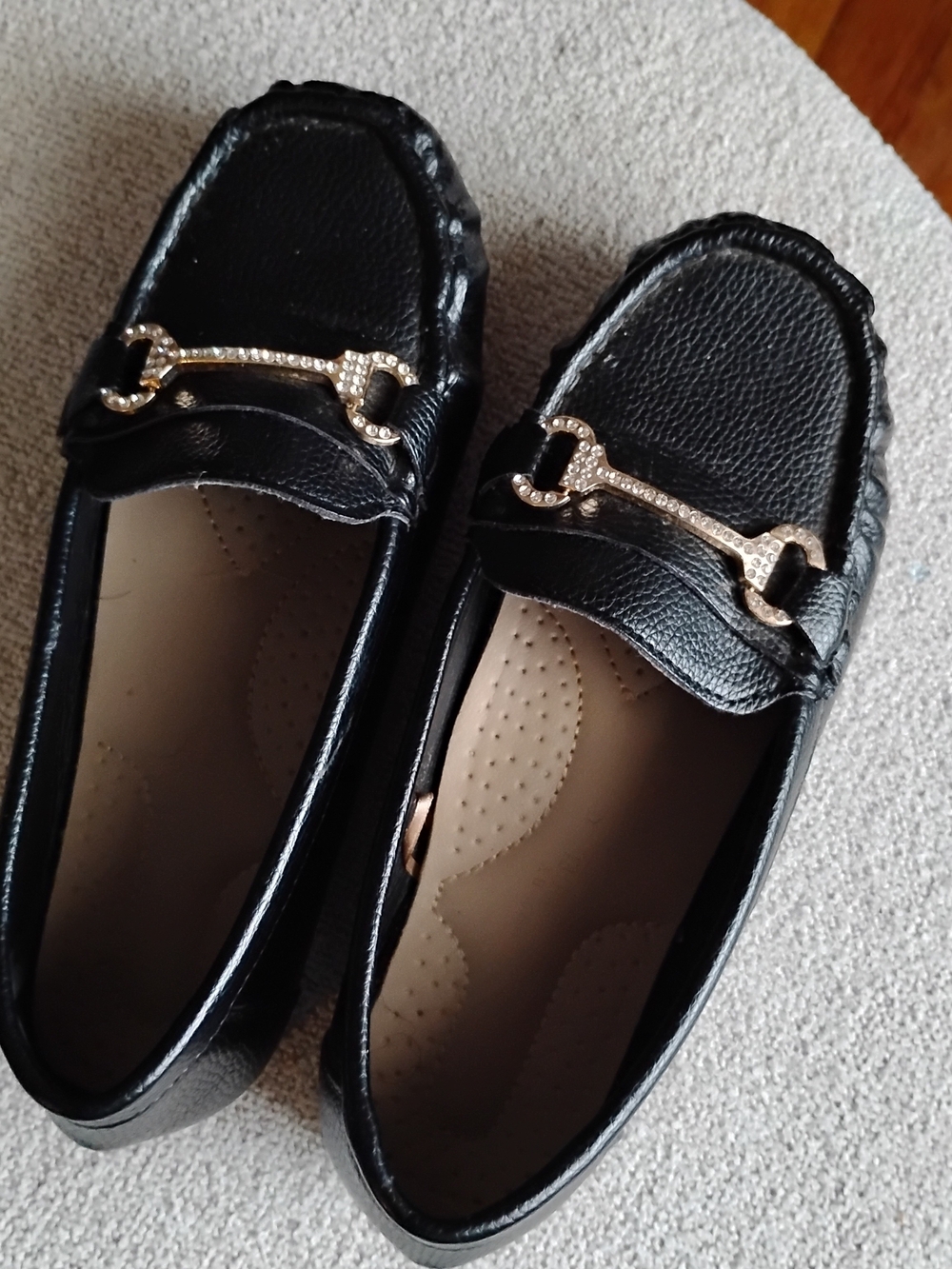 Women's Black Loafers with Decorative Gold Hardware